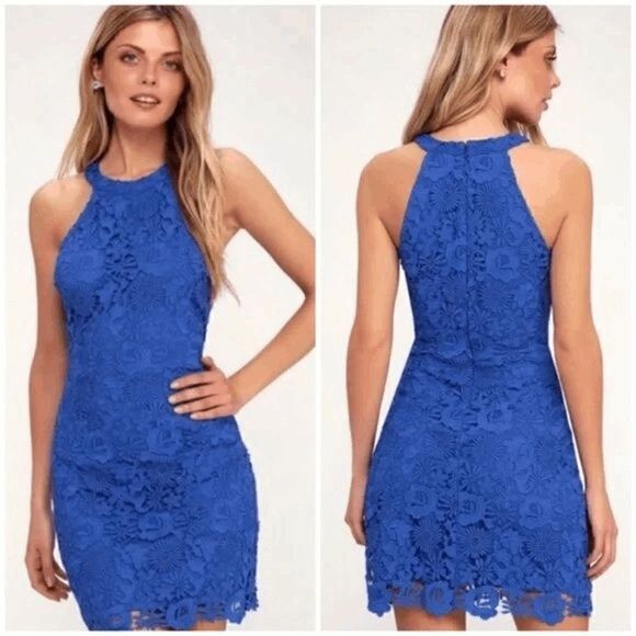 LULUS | Love Poem Royal Blue Floral Lace Mini Dress Size Small EUC A08 - Picture 1 of 6
